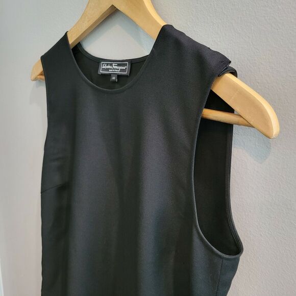 SALVATORE FERRAGAMO Black Sleeveless Asymmetrical Hem Zipper Dress 40 Small Wool - Picture 5 of 9